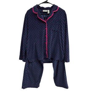 Bay Studio Womens Polka Dot Pajama Set L Polyester Navy Pink
